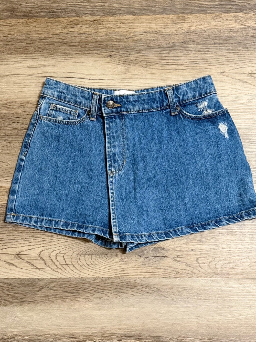 True Craft Blue High-Rise Distressed Jean Shorts